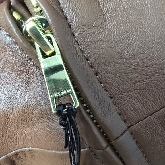 NWT Cole Haan Size Medium Hickory Women's Wing Collar Leather Jacket $498 MSRP - Picture 8 of 9